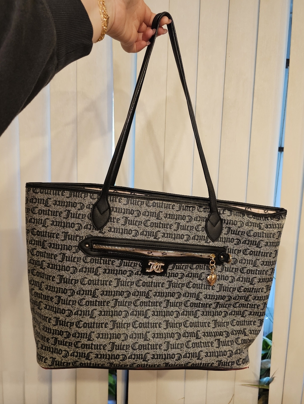 Juicy Couture Black Logo Monogram Tote with Gold Hardware